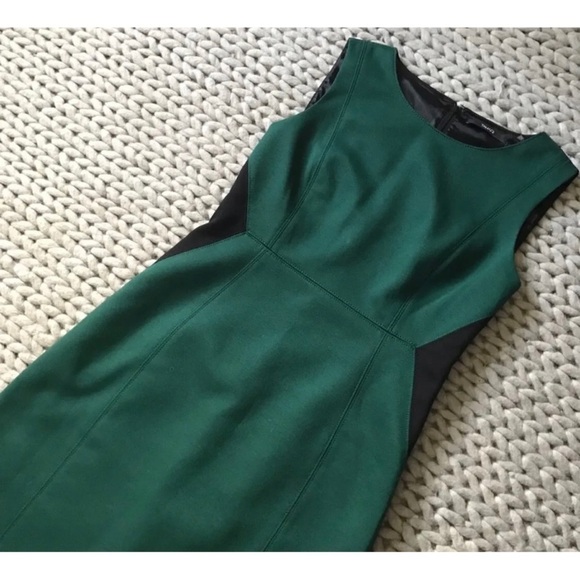 Tahari Sz 10 Emerald Hunter Green Black Sheath Dress Christmas Figure Flattering - Picture 5 of 16